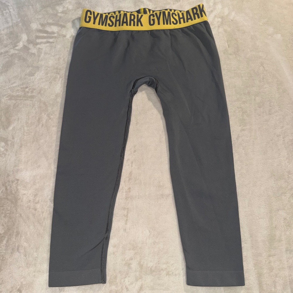 Gymshark Flex Cropped Leggings Grey Yellow Seamless‎ Knit Size S GLLG4276-CH/MY